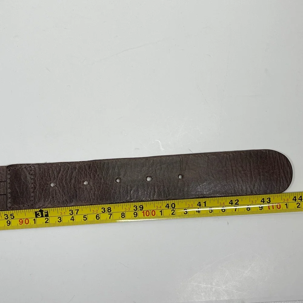 Vintage Genuine Leather Studded Belt Womens L Brown Silver Buckle Boho Western